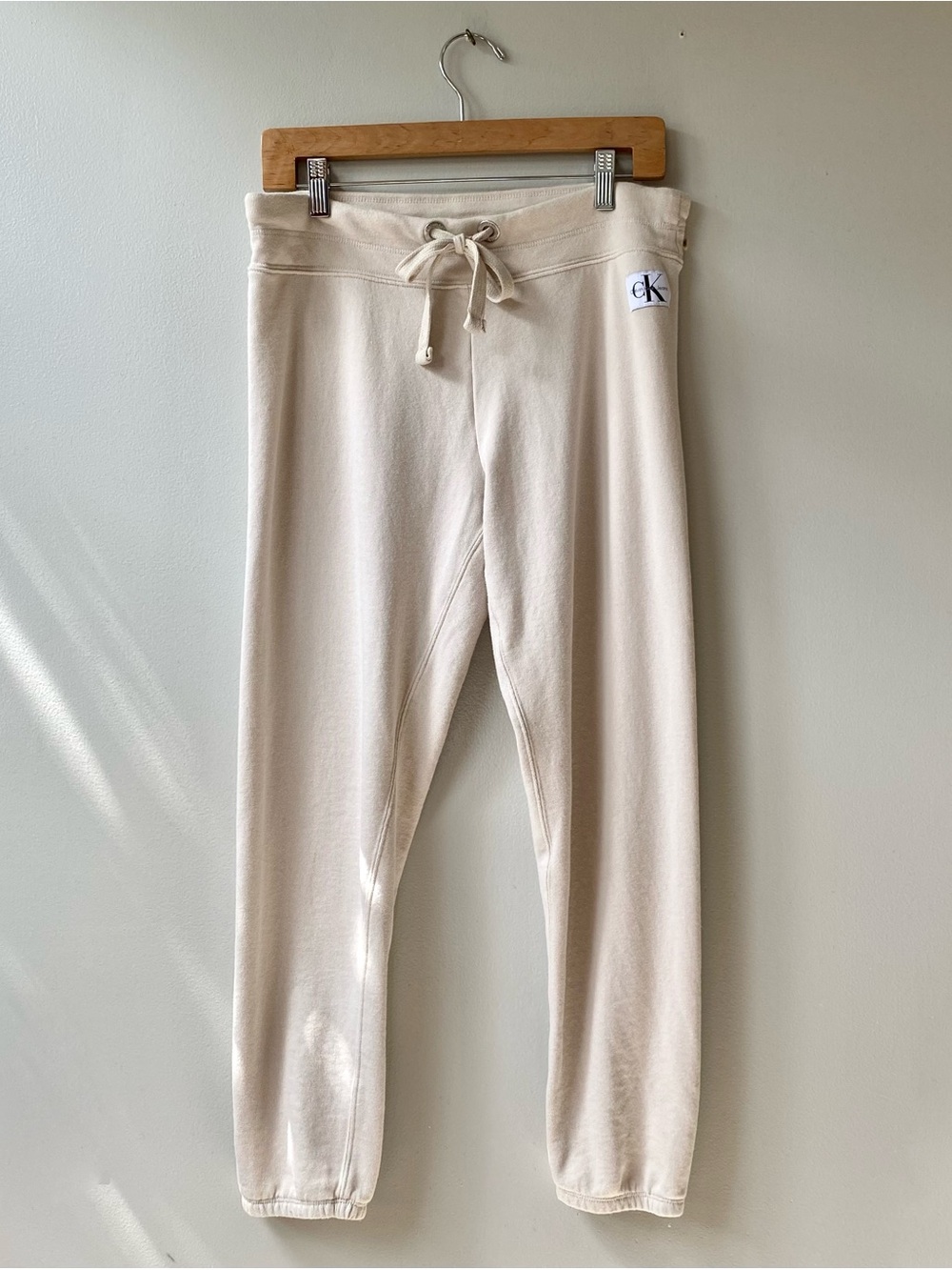 Calvin Klein Cream Drawstring Joggers with CK Patch